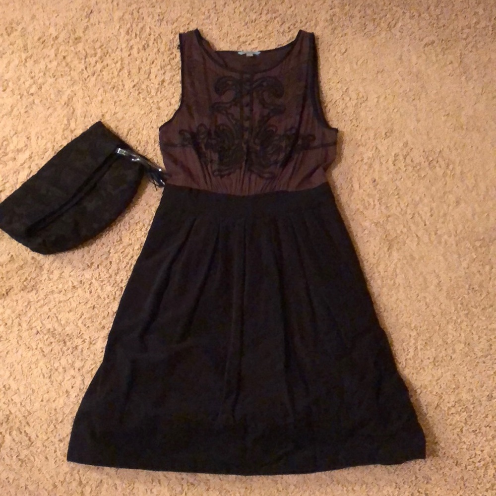 Brown and black embroidered dress